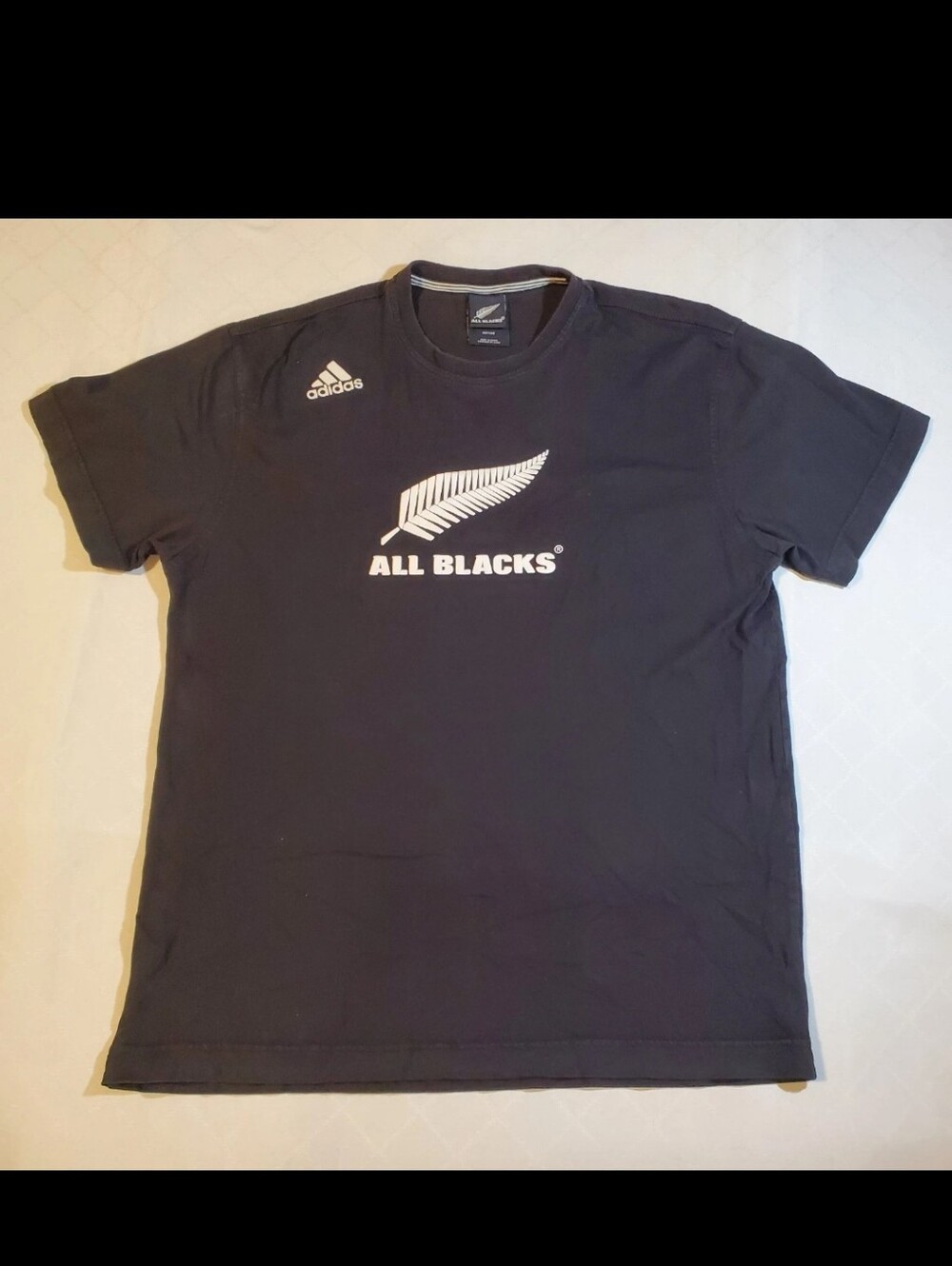 Adidas All Blacks Rugby T-Shirt Mens Large New Zealand Silver Fern Puffy Print